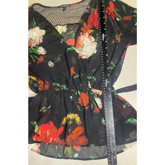 Express Blouse Womens Small Peplum Sheer Floral Dark Romantic Office Party Shirt - Picture 9 of 10